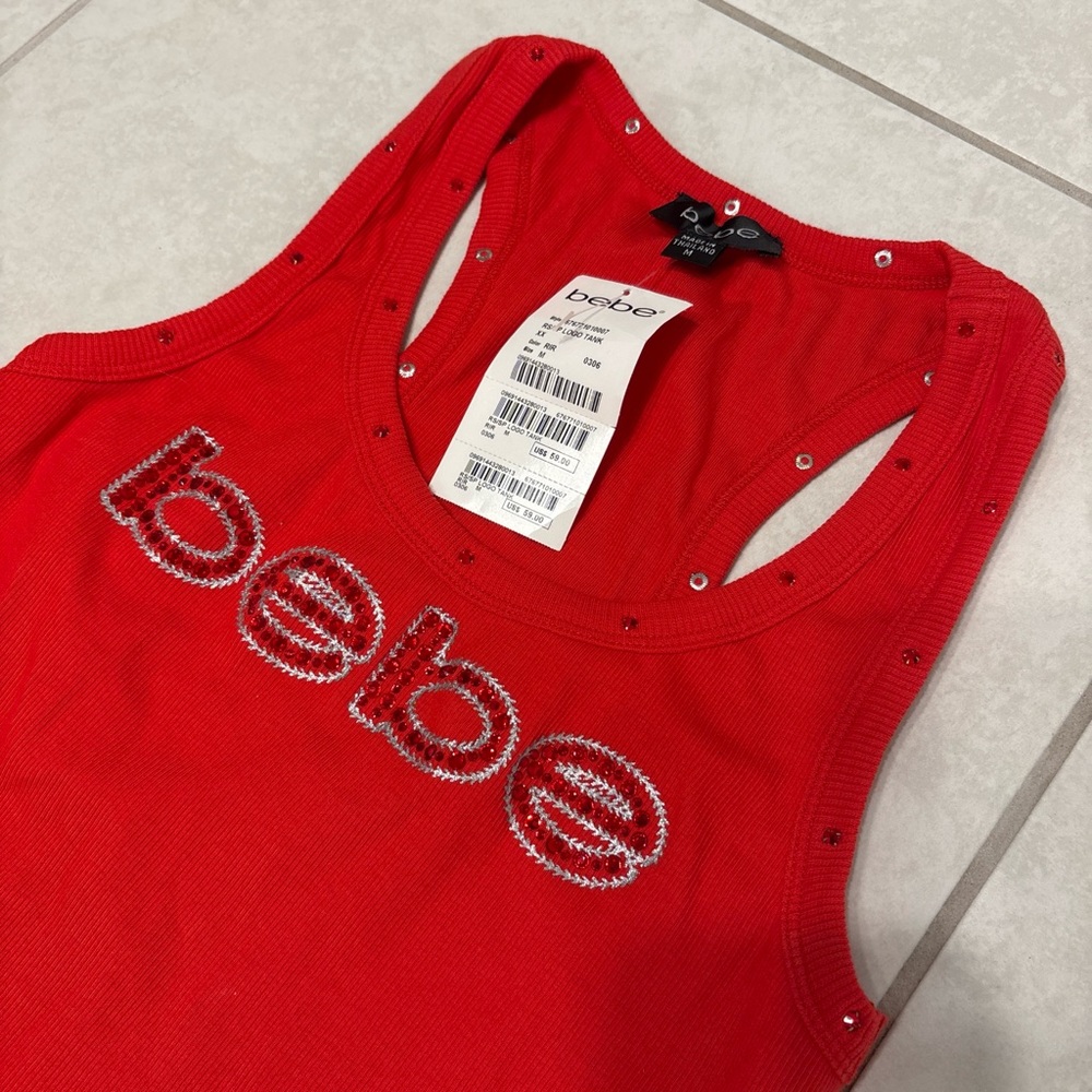 Deadstock Vintage Bebe Red Embellished Tank Top